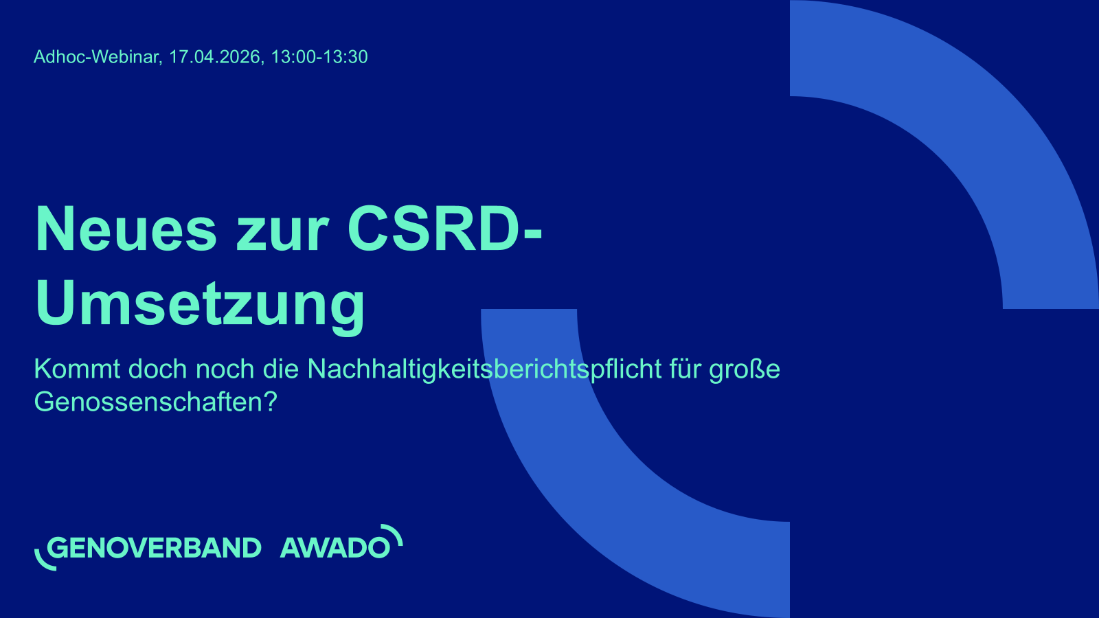 Adhoc-Webinar: Neues zur CSRD-Umsetzung für Genossenschaften